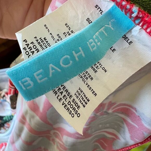 Beach Betty by Miracle Brands Slimming Tie Front Bikini Top Fruit Print Coral Ye - Picture 8 of 10